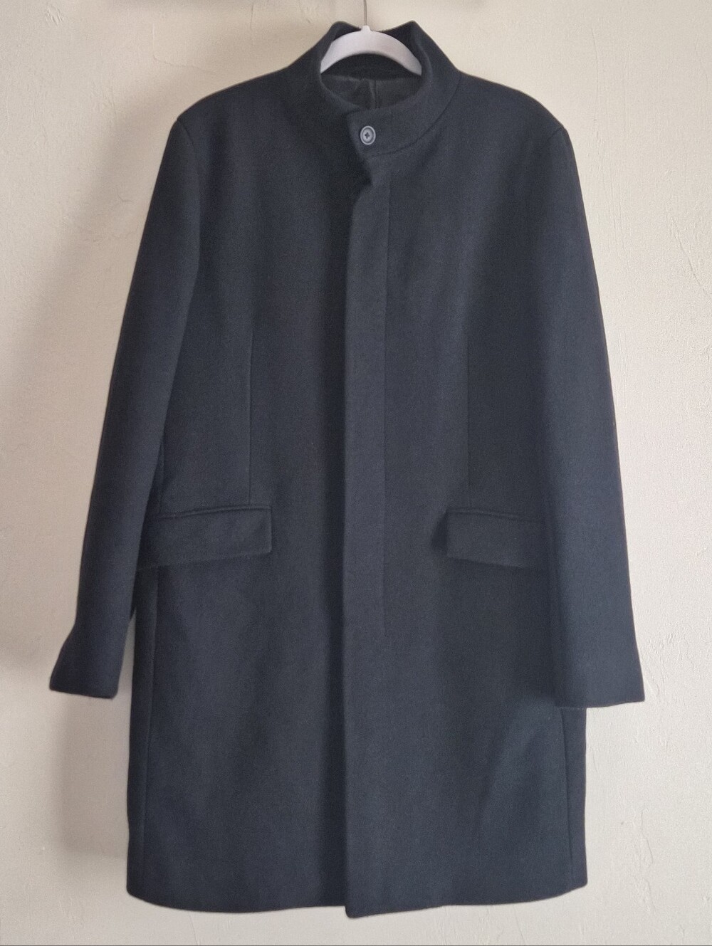 Theory Men's Black Stand-Collar Wool Overcoat